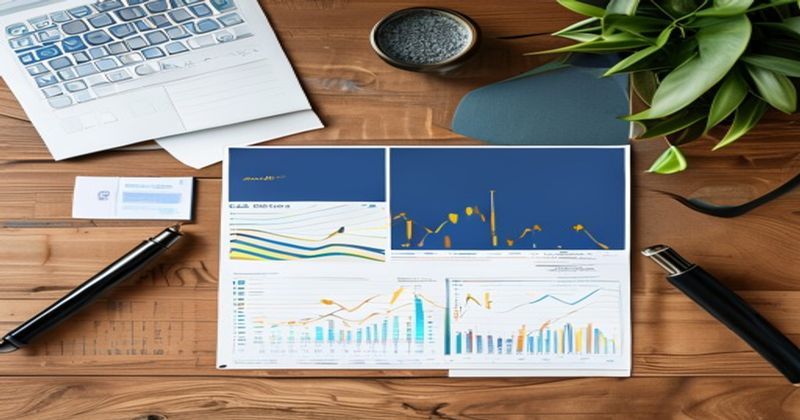 Colorful comparison chart and financial data sheets on a woo