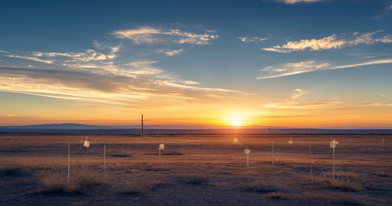Vast undeveloped Texas or Arizona land parcel at sunset with