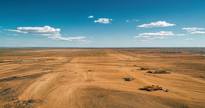 Wide-angle aerial photograph of large undeveloped land parce