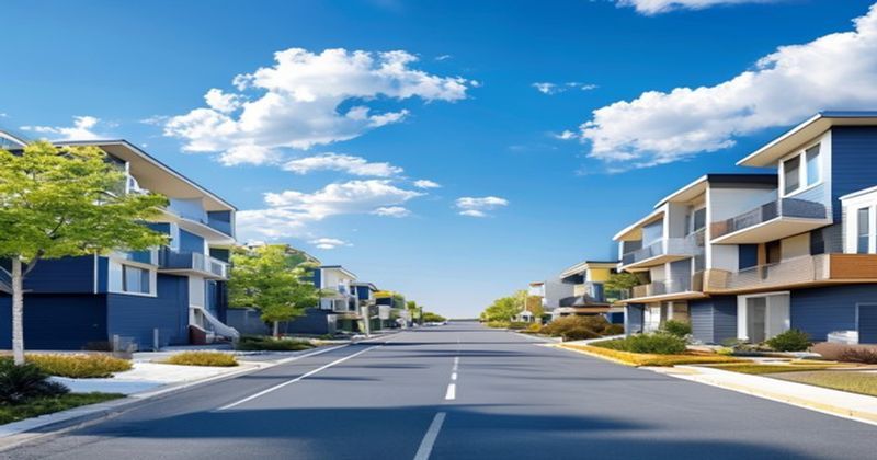 Modern suburban housing development in the United States wit