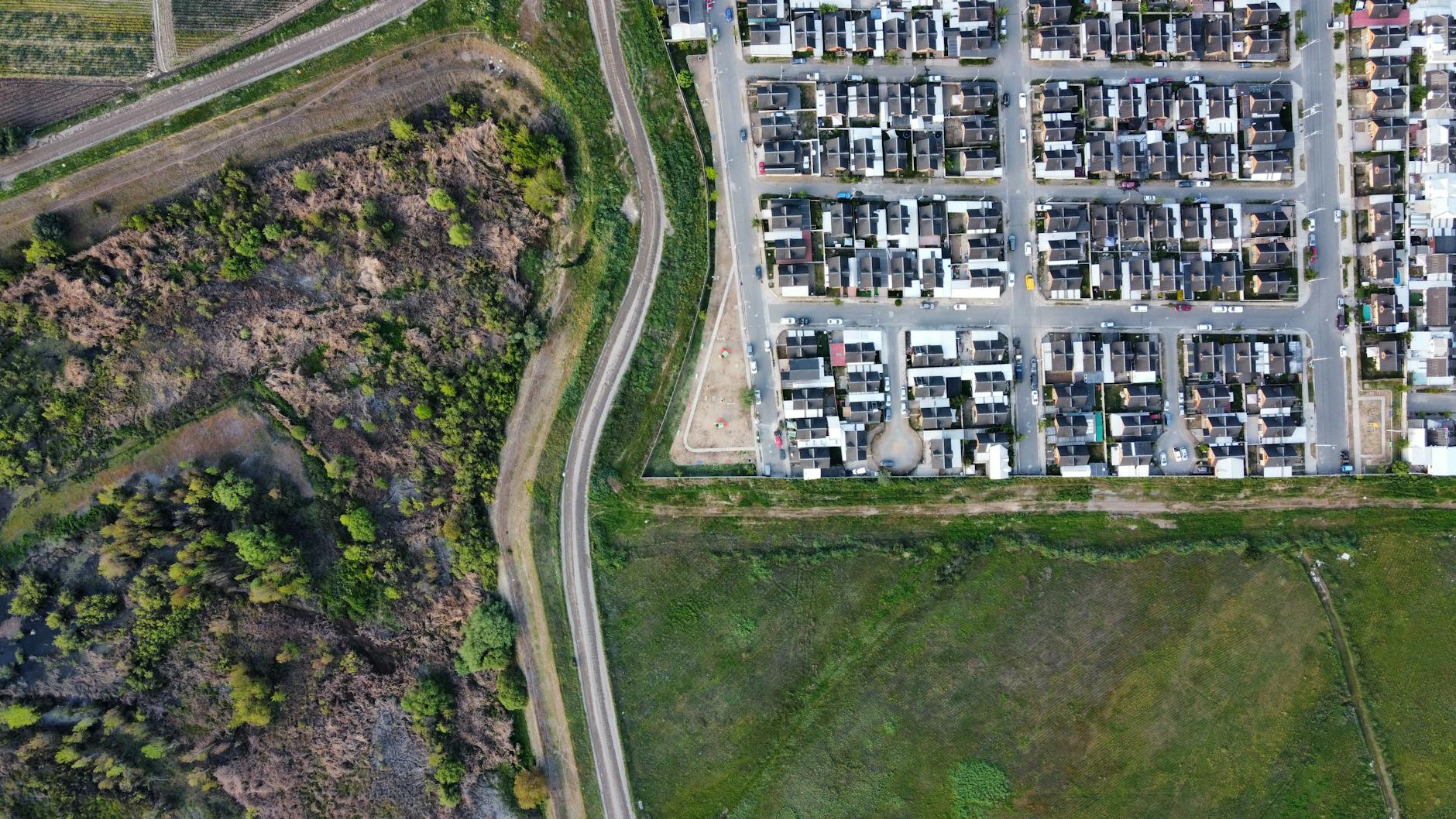 Modern American residential subdivision development aerial v